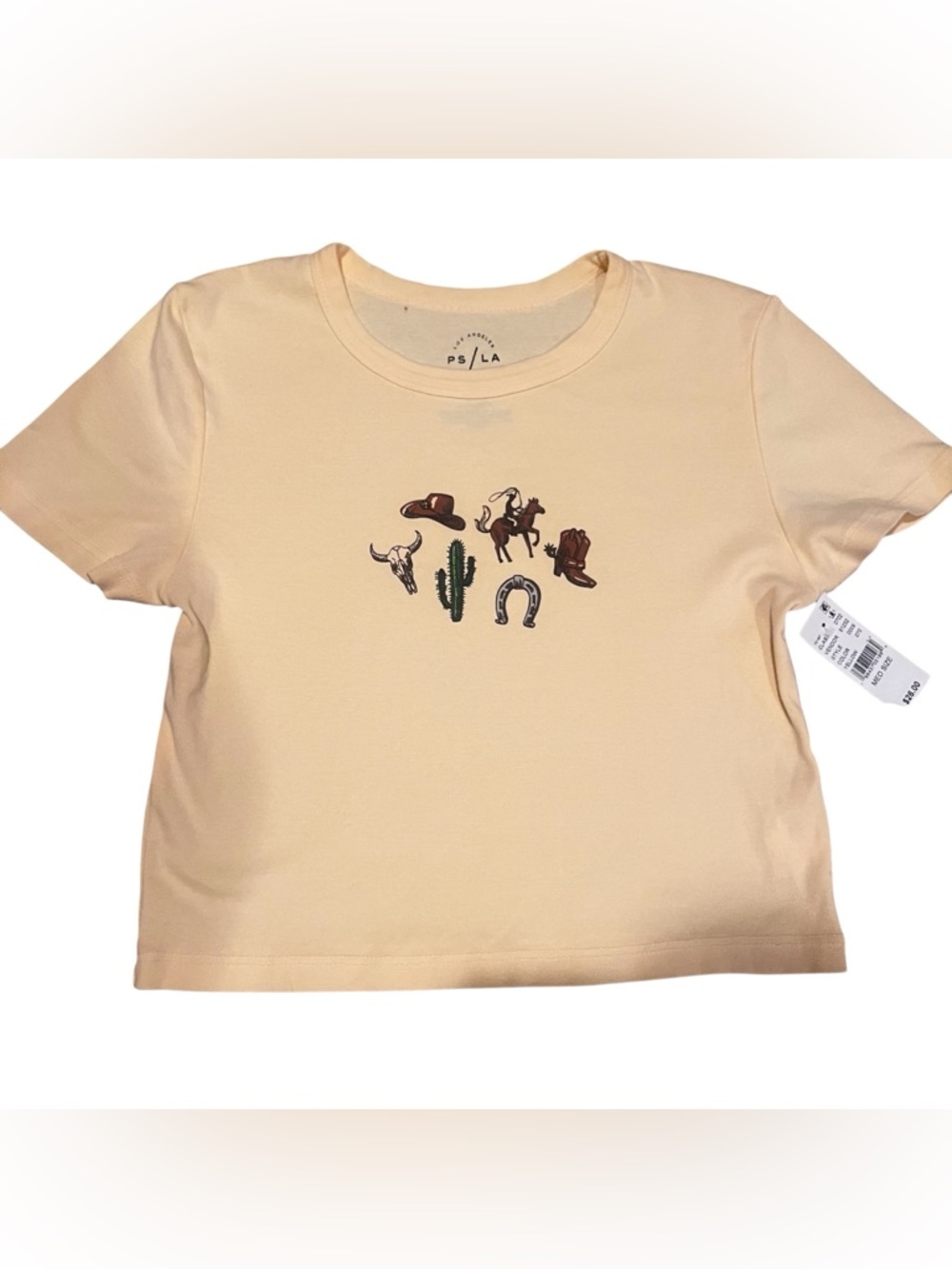 PacSun PS/LA Women’s Western Graphic T Yellow Crew Neck Crop T-Shirt Size M